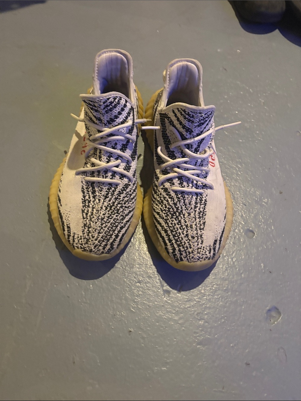 Yeezy Boost Zebra Knit Sneakers with Gum Sole